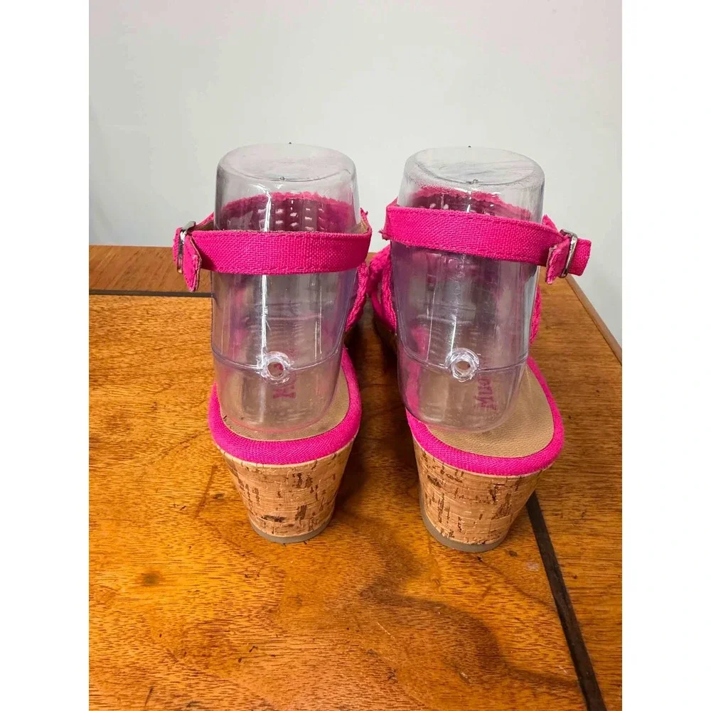 Mudd Girls Hot Pink Woven Wedge Sandals Size 5 Pink Cork Heel Strappy Shoes